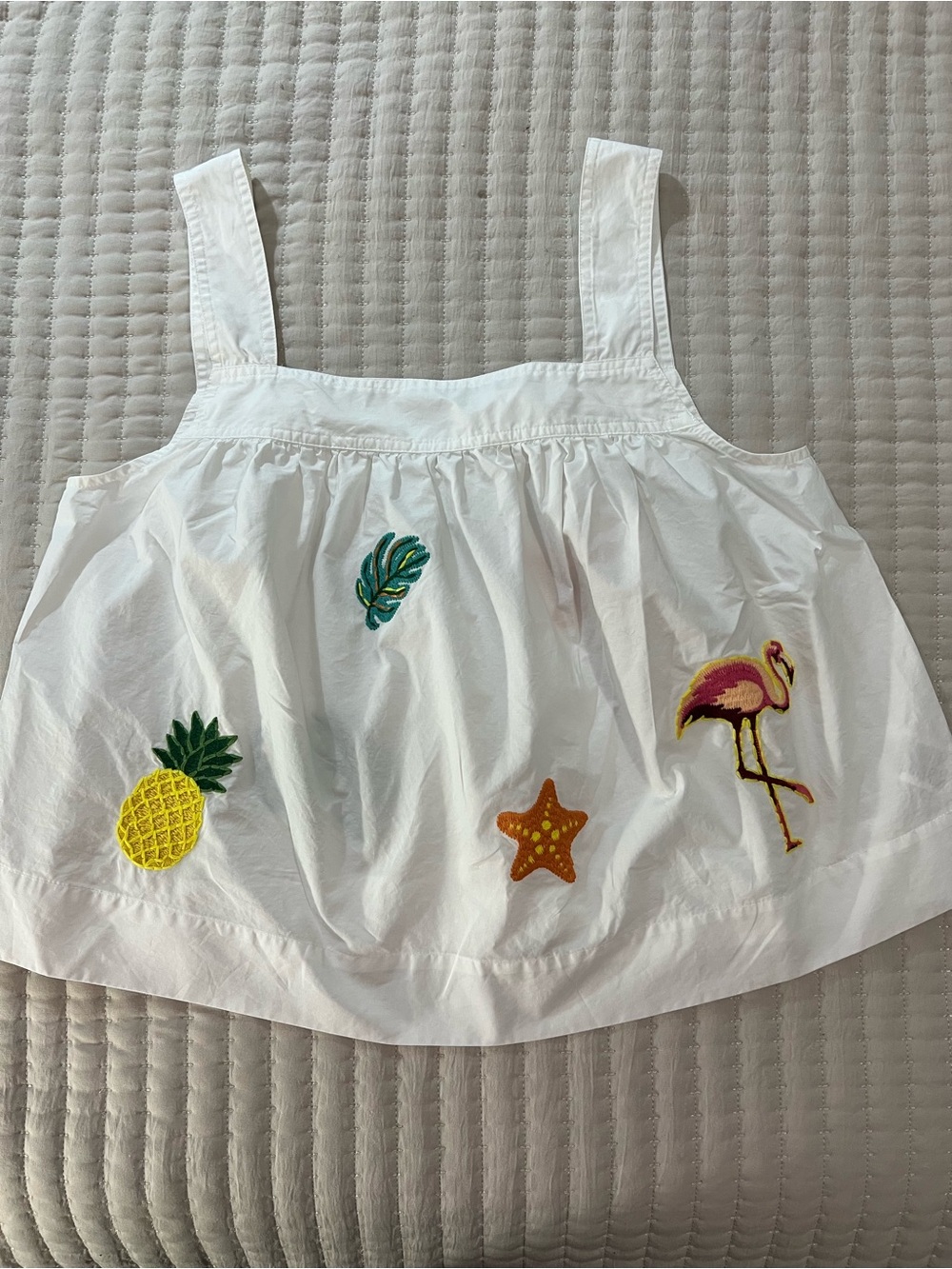 White Women’s Embroidered Tropical Tank Top
